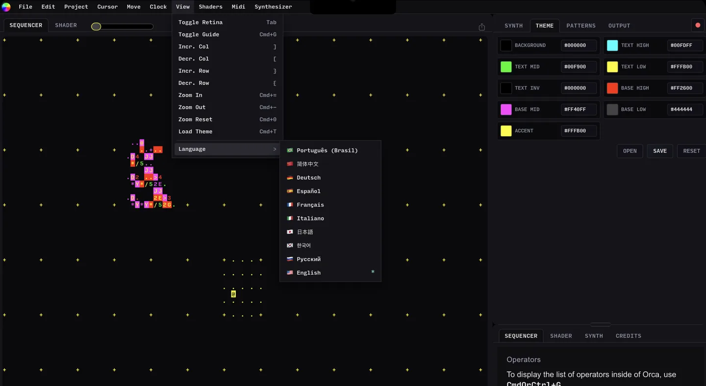 Orcalot theme and language controls